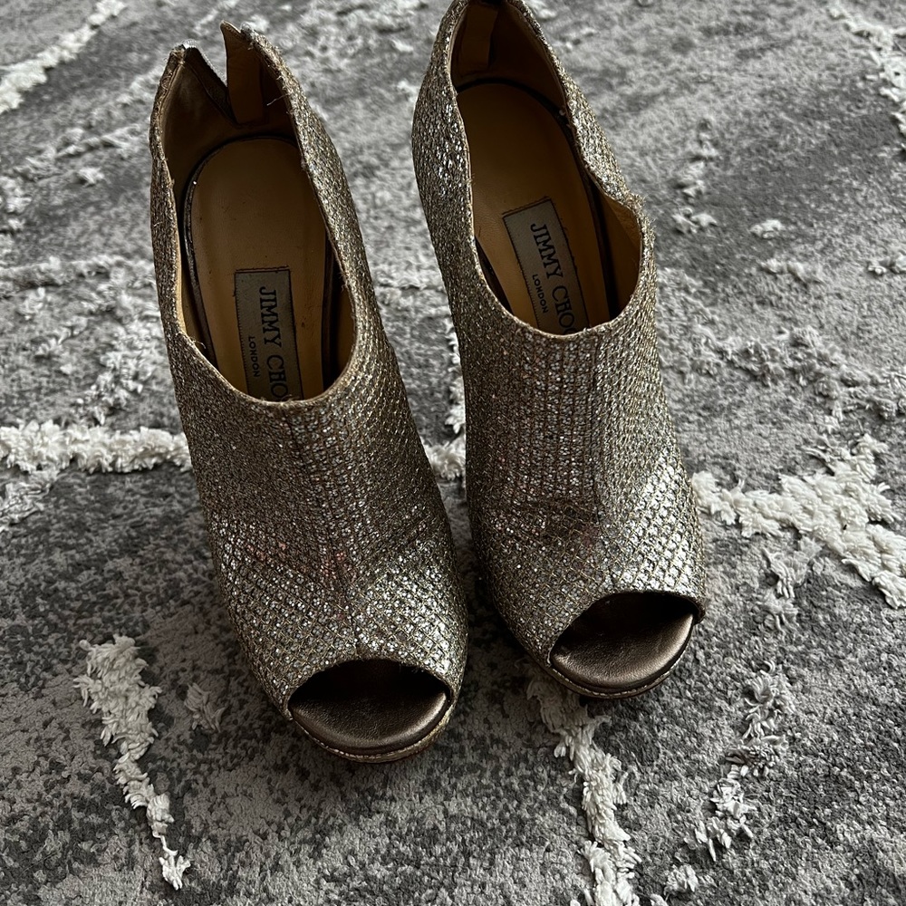 Beautiful Jimmy Choo Sparkly Open Toe Booties - image 6
